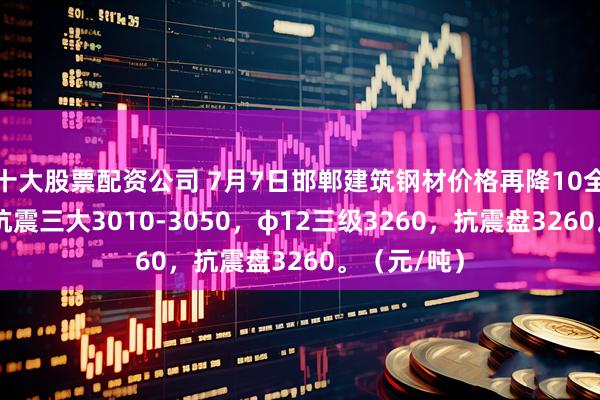 十大股票配资公司 7月7日邯郸建筑钢材价格再降10全天降30，抗震三大3010-3050，φ12三级3260，抗震盘3260。（元/吨）